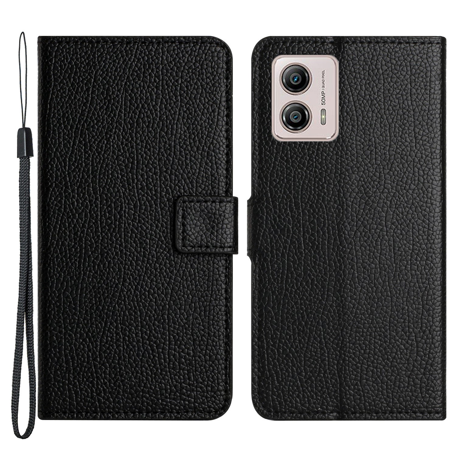 For Motorola Moto G53 5G/G23 4G/G13 4G Litchi Texture Phone Wallet Case Stand PU Leather Phone Cover - Black For Motorola Moto G53 5G/G23 4G/G13 4G Litchi Texture Phone Wallet Case Stand PU Leather Phone Cover - Black